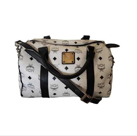 MCM Handbags - MCM Vintage Black & White Monogram Signature Satchel Handbag